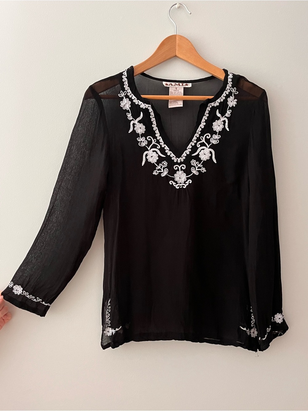 Vintage AMI Black Sheer Beaded and Embroidered Blouse